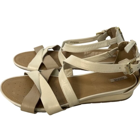 Geox Respira L Womens Beige & Taupe Leather Strappy Sandals Size 11 - Picture 6 of 8